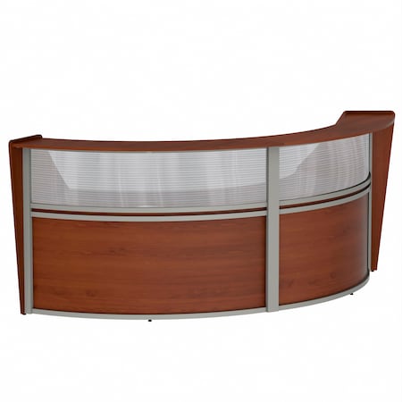 Linea Italia Curved Reception Desk 2 Units, Clear Panel, 124 inW x 49 inD, Cherry ZUC316